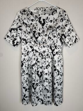 ST. EMILE 100% Silk Black White Floral 3/4 Sleeve Dress 3/4 Sz 8